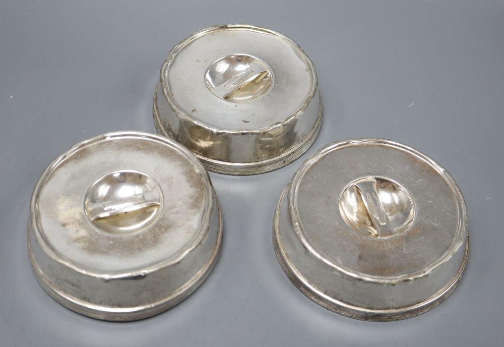 Three Elkington Plate Cunard White Star plated vegetable dish covers